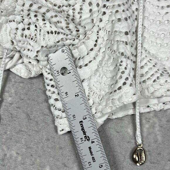 Lilly Pulitzer Claudette White Crochet Shell Drawstring Shorts Beach Cover Up L - Picture 6 of 14